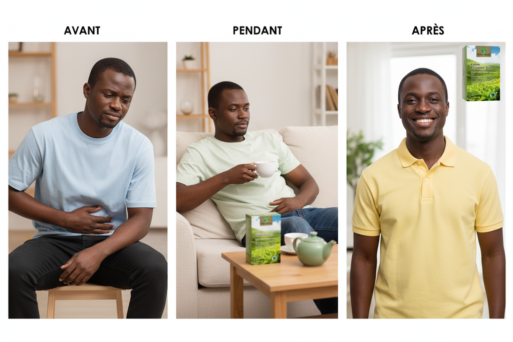 Image avant-pendant-après avec homme africain et produit